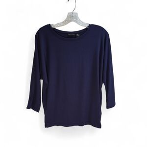 Tahari Navy‎ Dolman 3/4 Sleeve Knit Top Blouse Women's Small Casual Lounge